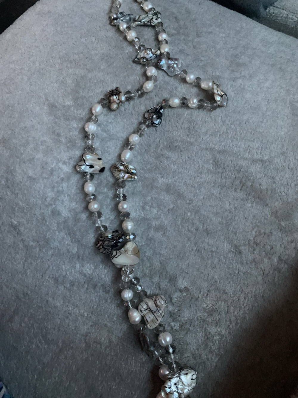 Pearl and Shell Accent Long Necklace - White and Silver